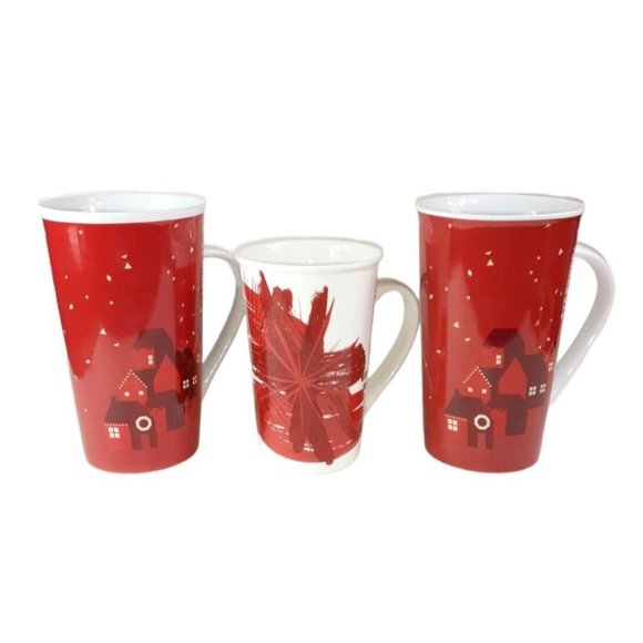 Starbucks Ceramic Coffee Mugs Red White Christmas Houses Starry Night Starburst - Picture 1 of 6